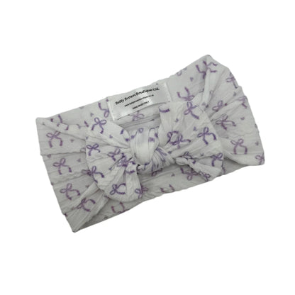 Lilac Bow Print Smaller Bow Headband From Newborn to Age 3 - Image 2