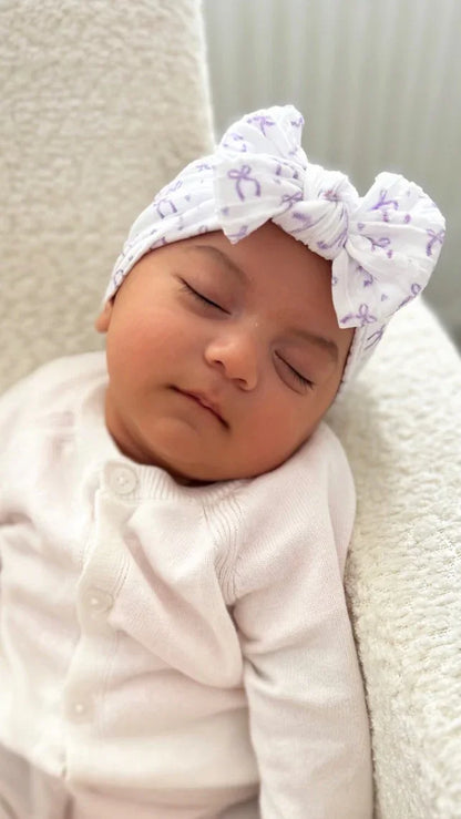 Lilac Bow Print Smaller Bow Headband From Newborn to Age 3 - Image 4