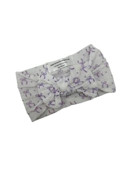 Lilac Bow Print Smaller Bow Headband From Newborn to Age 3 - Image 2