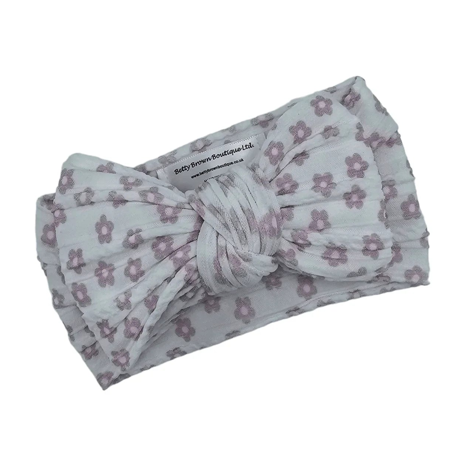 Lilac Daisy Print Larger Bow Headband For Girls From Newborn - Image 2