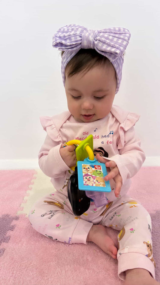 Lilac Gingham Larger Bow Headband For Girls From Newborn - Image 1