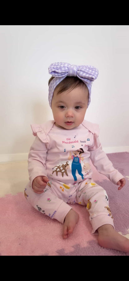 Lilac Gingham Larger Bow Headband For Girls From Newborn - Image 4