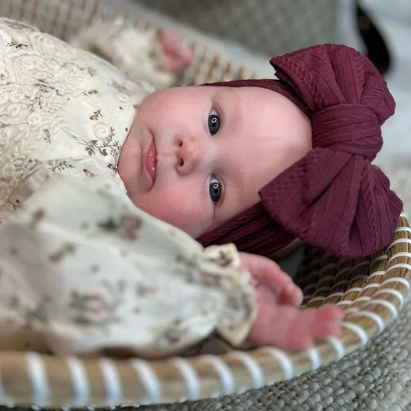 Burgundy/Maroon Larger Bow Headband For girls From Newborn - Image 3