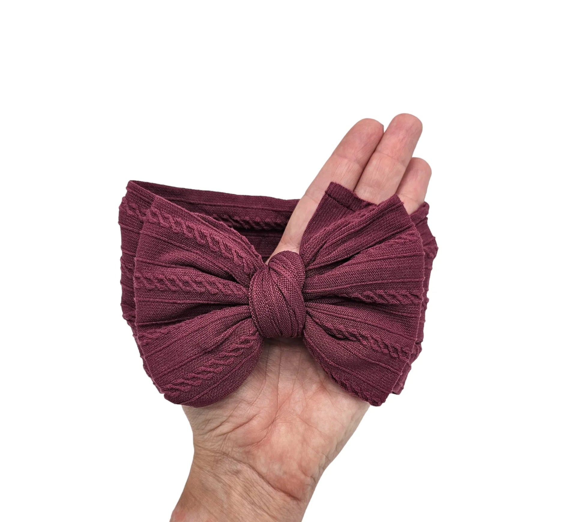 Burgundy/Maroon Larger Bow Headband For girls From Newborn - Image 4