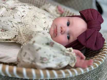 Burgundy/Maroon Larger Bow Headband For girls From Newborn - Image 5