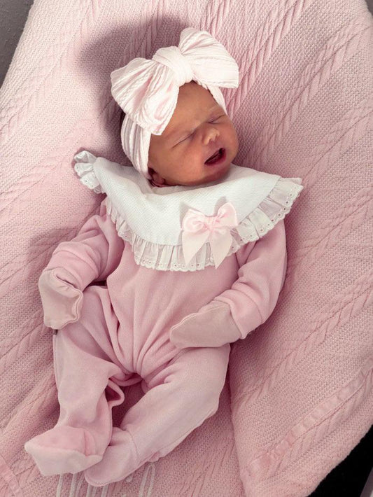 Marshmallow Pink Larger Bow Headband For Newborns to Age 3 - Image 1