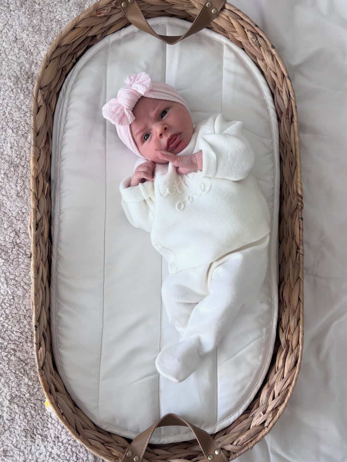 Marshmallow Pink Smaller Bow Headband For Newborns to Age 3 - Image 3