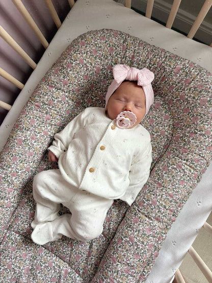 Marshmallow Pink Smaller Bow Headband For Newborns to Age 3 - Image 5