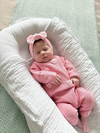 Marshmallow Pink Smaller Bow Headband For Newborns to Age 3 - Image 1