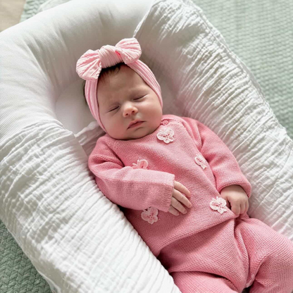 Pink Blossom Smaller Bow Cable Knit Headband