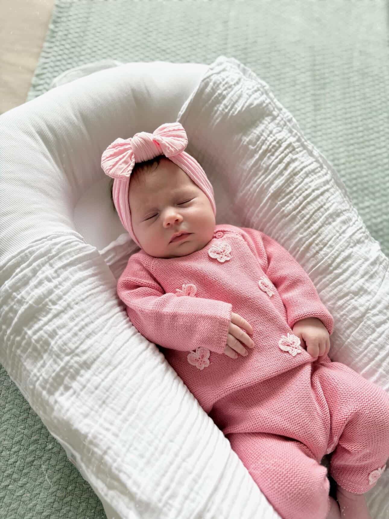 Marshmallow Pink Smaller Bow Headband For Newborns to Age 3 - Image 4