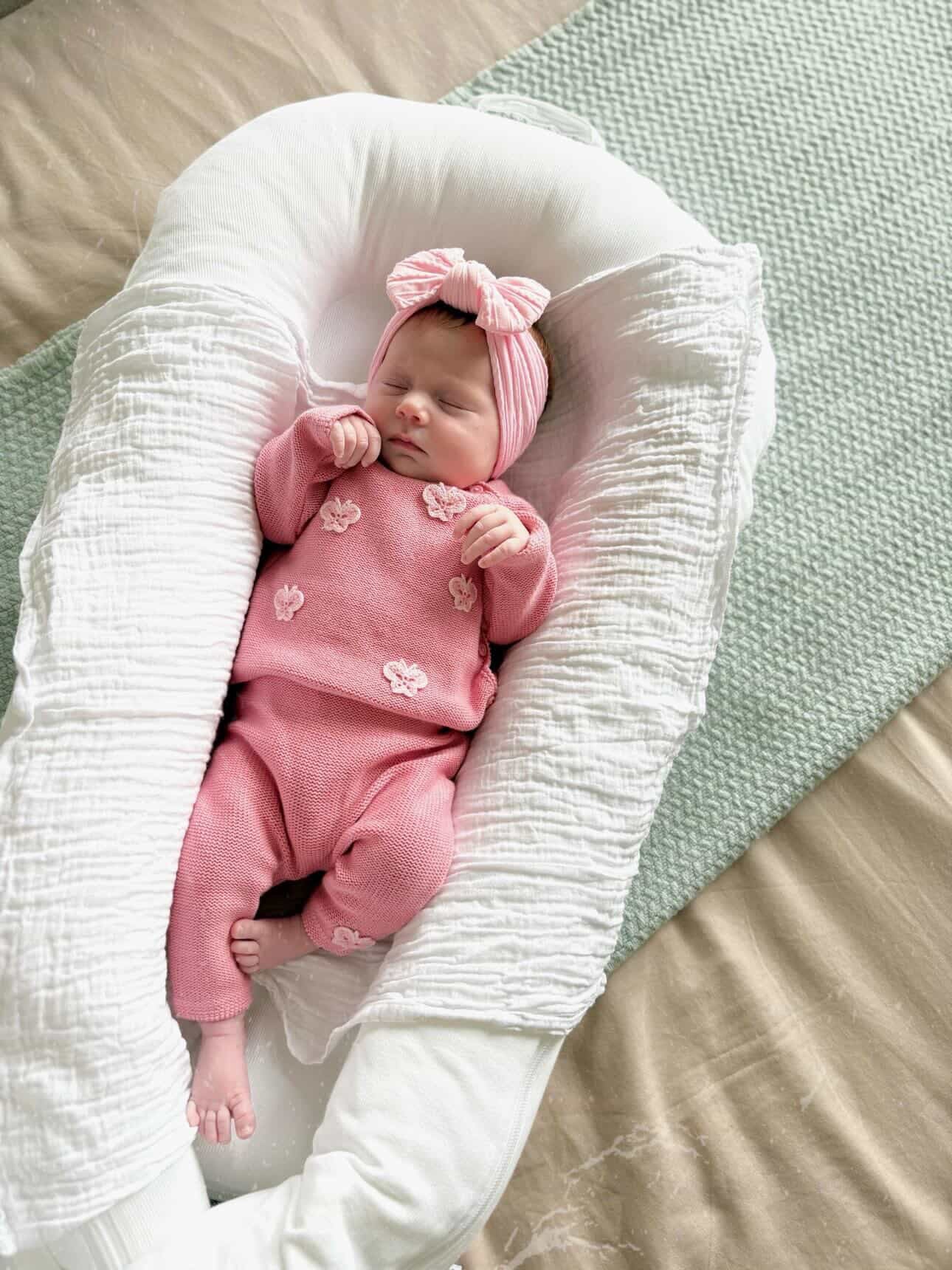 Marshmallow Pink Smaller Bow Headband For Newborns to Age 3 - Image 6