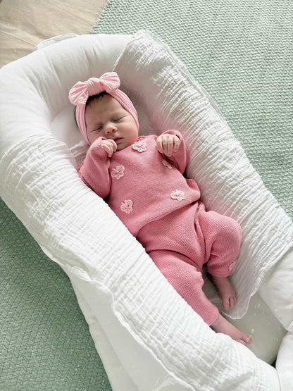 Pink Blossom Smaller Bow Cable Knit Headband