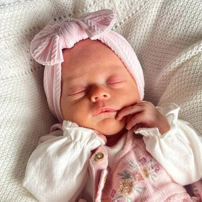 Marshmallow Pink Smaller Bow Headband For Newborns to Age 3 - Image 7