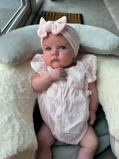 Marshmallow Pink Smaller Bow Headband For Newborns to Age 3 - Image 7