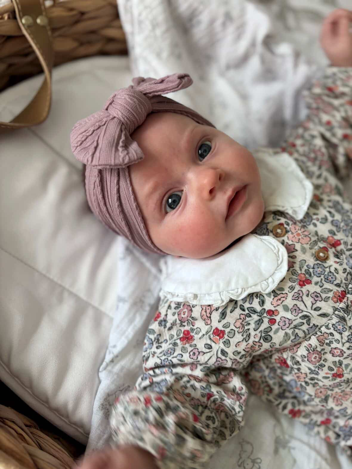 Mauve Smaller Bow Headband Suitable For Newborns to Toddler - Image 5