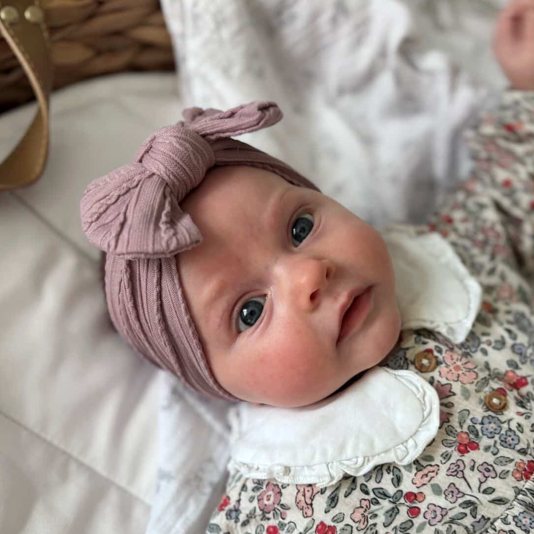 Mauve Smaller Bow Headband Suitable For Newborns to Toddler - Image 1