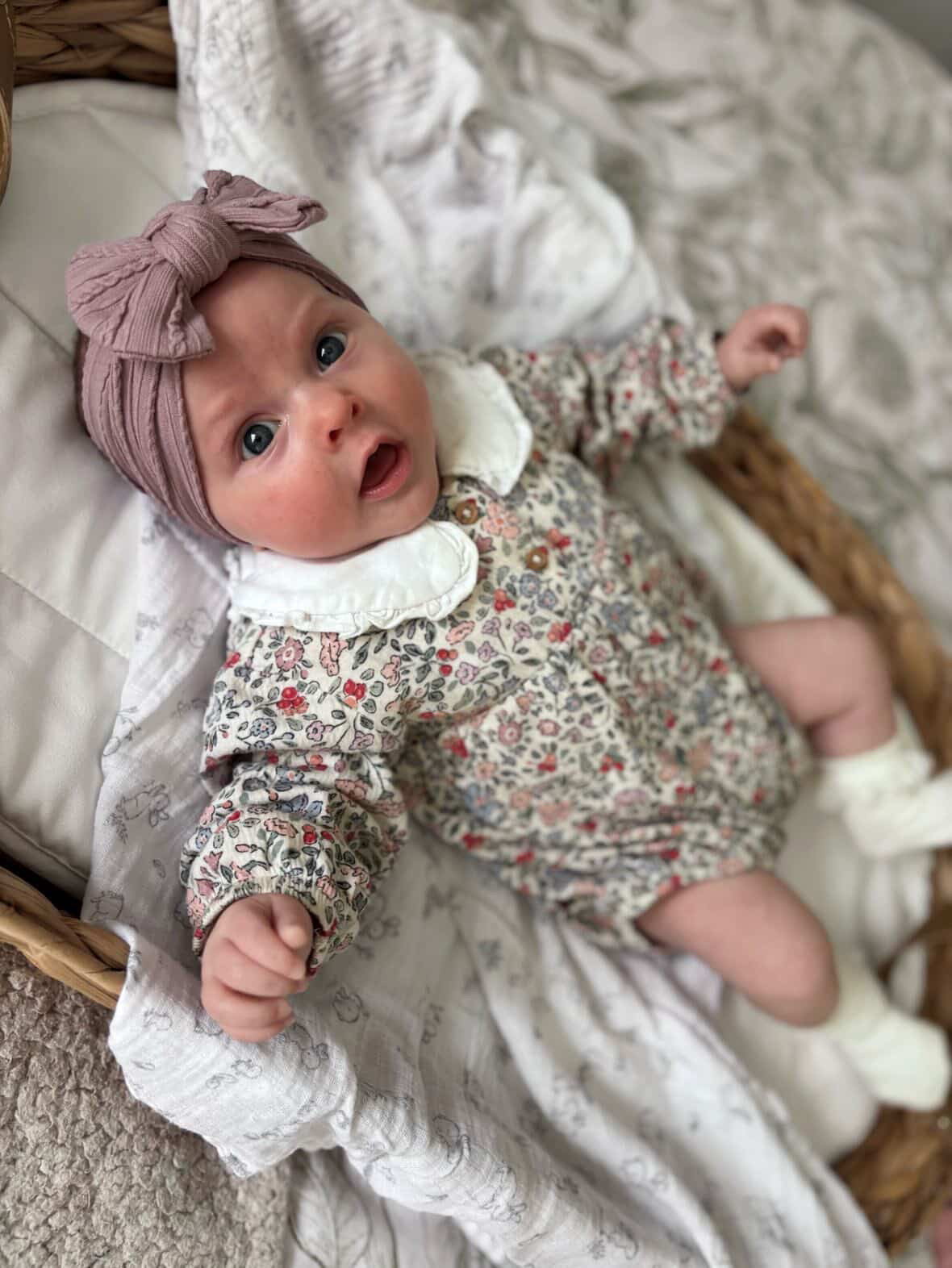 Mauve Smaller Bow Headband Suitable For Newborns to Toddler - Image 3