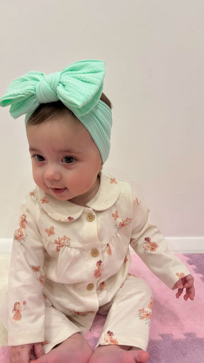 Mint Green Larger Bow Headband For Newborn Babies to Age 3 - Image 3