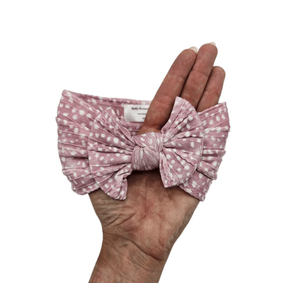 Mocha Dalmatian Smaller Bow Headband For Newborn to Age 3 - Image 2