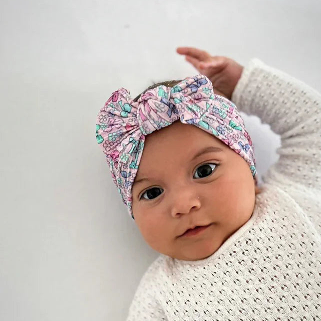 Multicoloured Bows Print Smaller Bow Headband For Babies - Image 1
