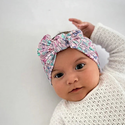 Multicoloured Bows Print Smaller Bow Headband For Babies - Image 1