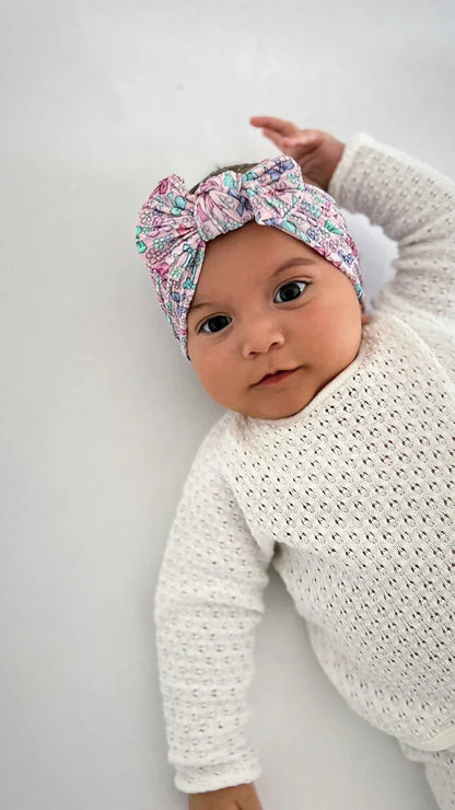 Multicoloured Bows Print Smaller Bow Headband For Babies - Image 1