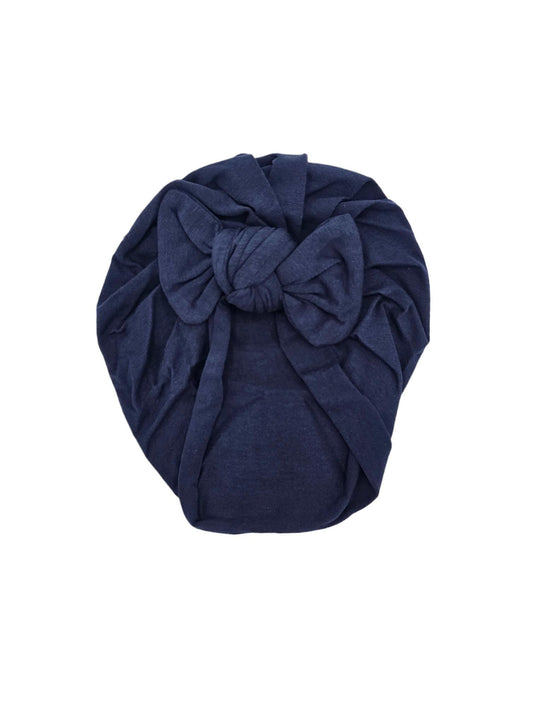 Navy Blue Turban Hat With Bow For Newborn Babies to 6 Months - Image 1