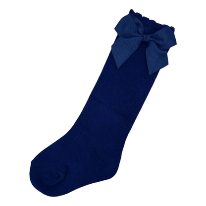 Navy Blue Knee High Socks With Bow For 6-24 Months Old - Image 1
