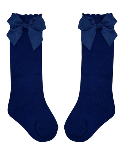 Navy Blue Knee High Socks With Bow For 6-24 Months Old - Image 2