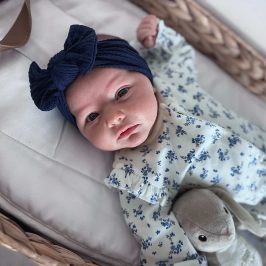 Navy Blue Smaller Bow Headband Suitable For Baby Girls - Image 1