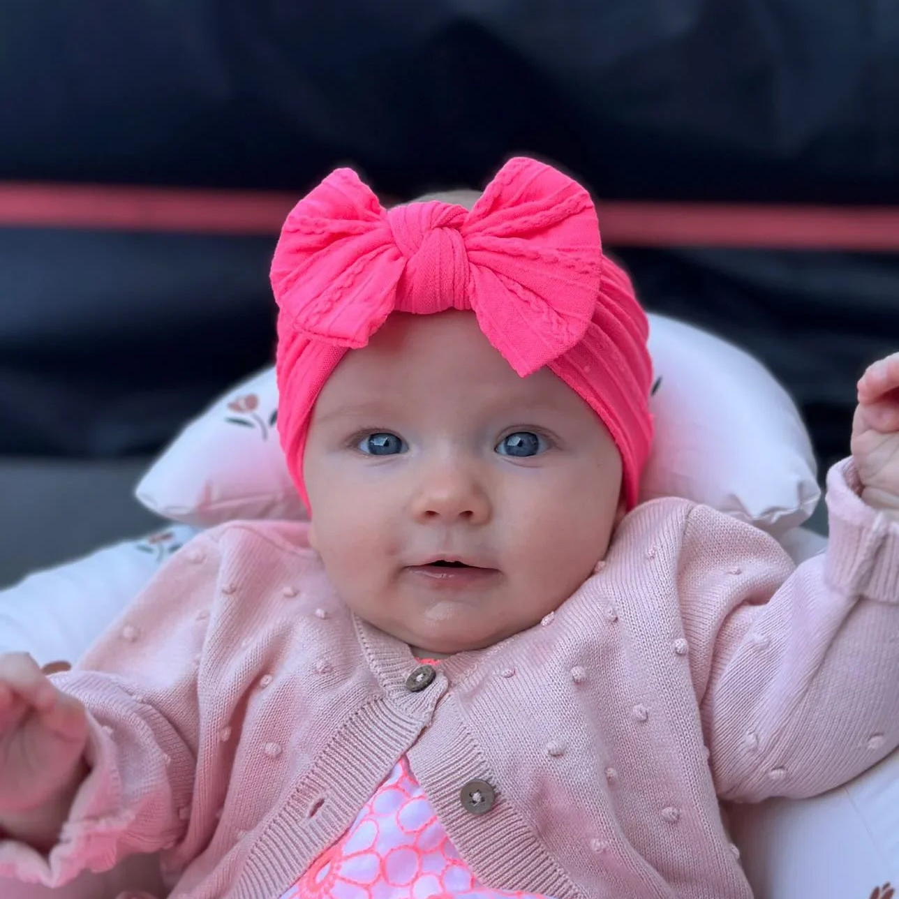 Neon Pink Smaller Bow Headband For Babies From Newborn - Image 1