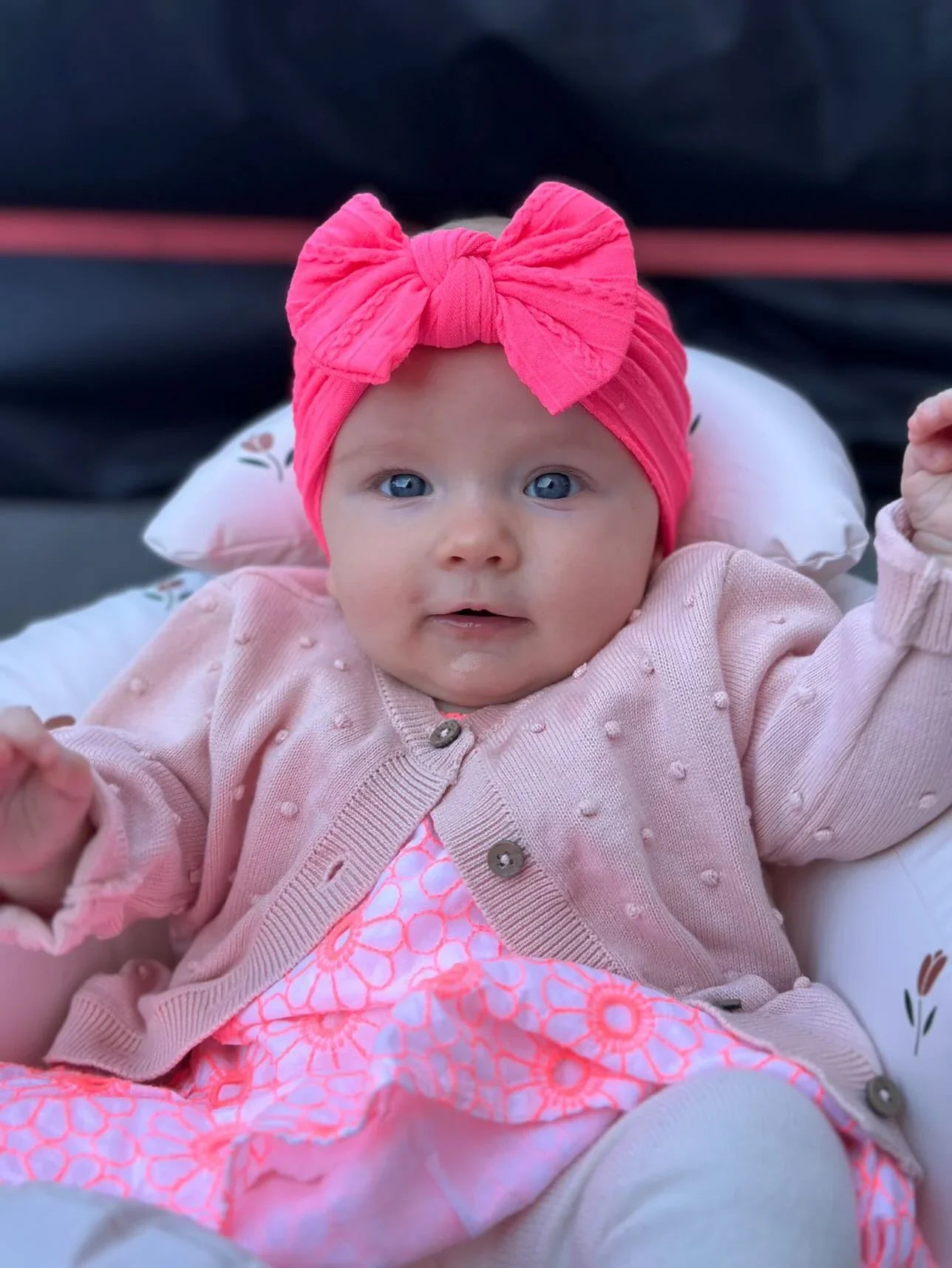 Neon Pink Smaller Bow Headband For Babies From Newborn - Image 1