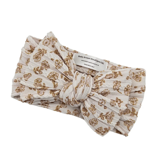 Neutral Autumn Flowers Larger Bow Headband For Baby Girls - Image 1