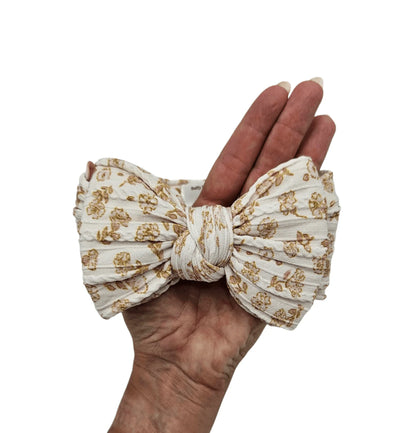 Neutral Autumn Flowers Larger Bow Headband For Baby Girls - Image 2