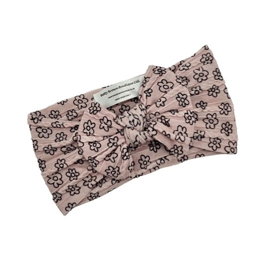 Neutral Black Daisy Smaller Bow Headband For Newborns to Age 3 - Image 1