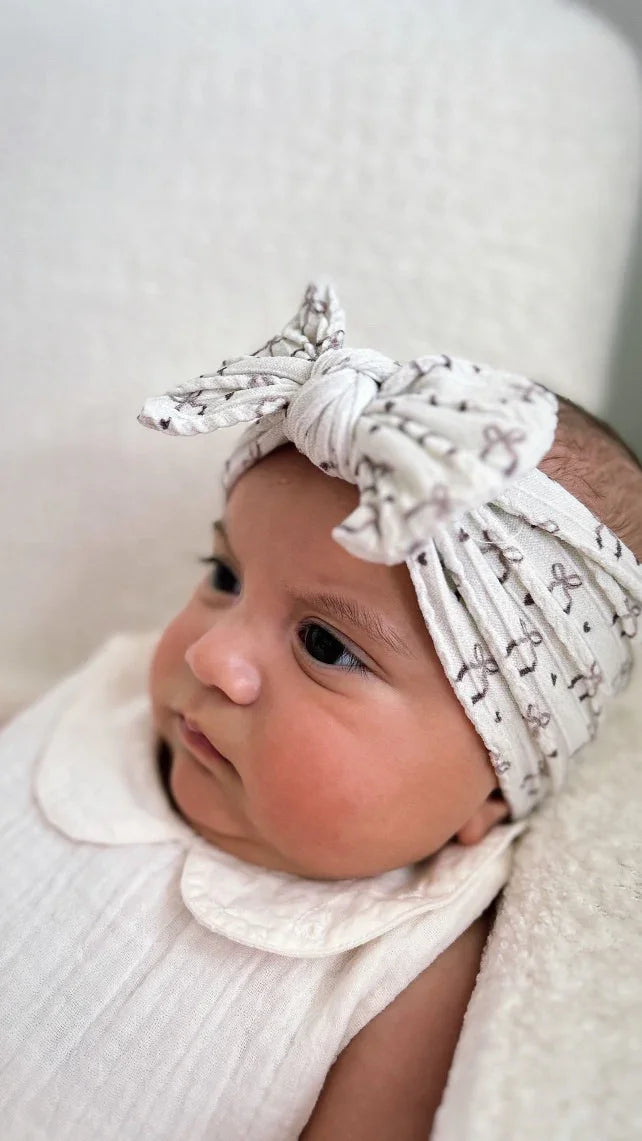 Neutral Bow Print Smaller Bow Headband For Baby Girls - Image 1