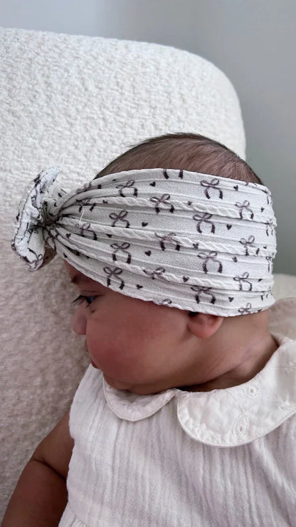Neutral Bow Print Smaller Bow Headband For Baby Girls - Image 3