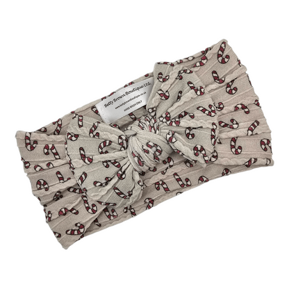 Neutral Candy Cane Christmas Smaller Bow Headband For Newborns - Image 2