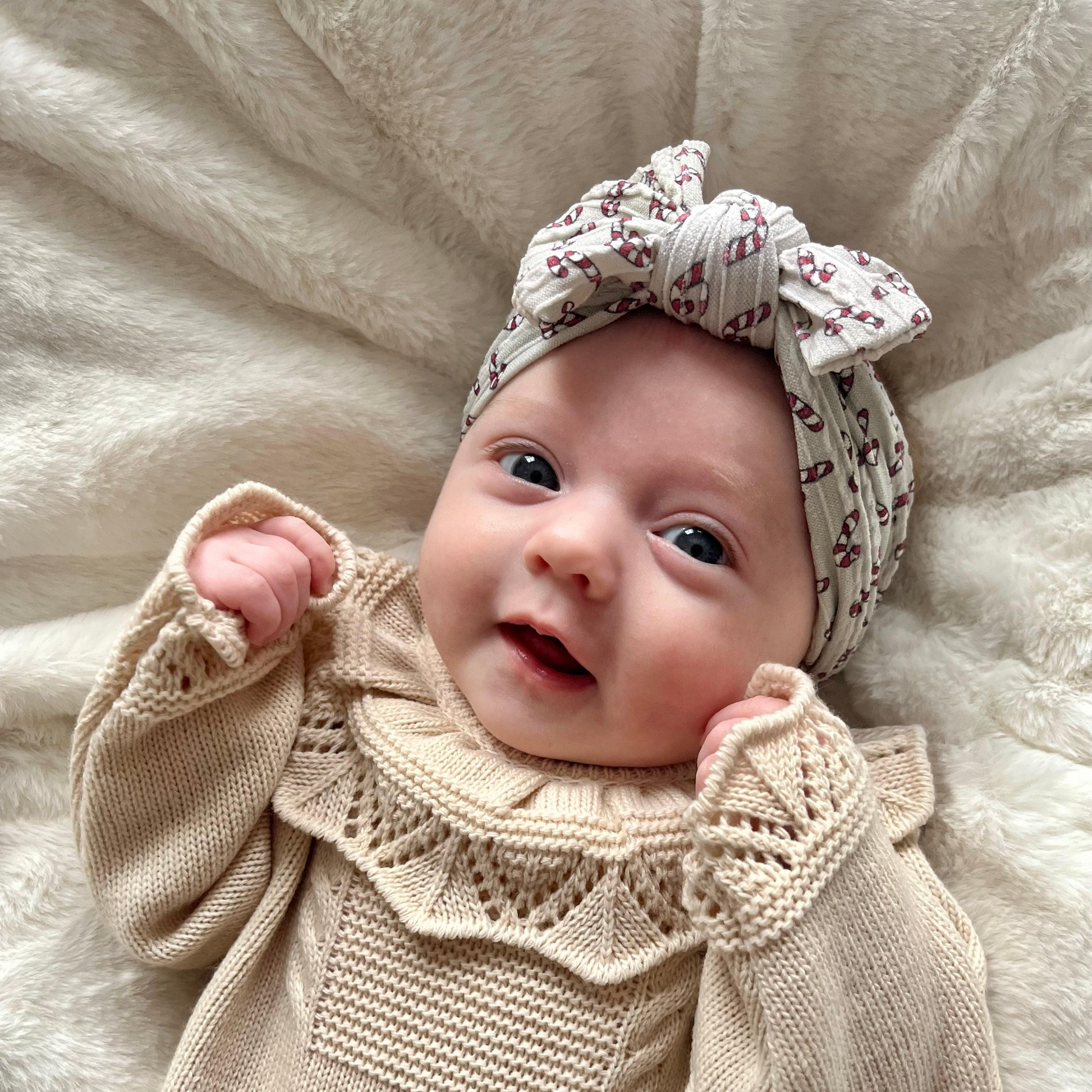 Neutral Candy Cane Christmas Smaller Bow Headband For Newborns - Image 1