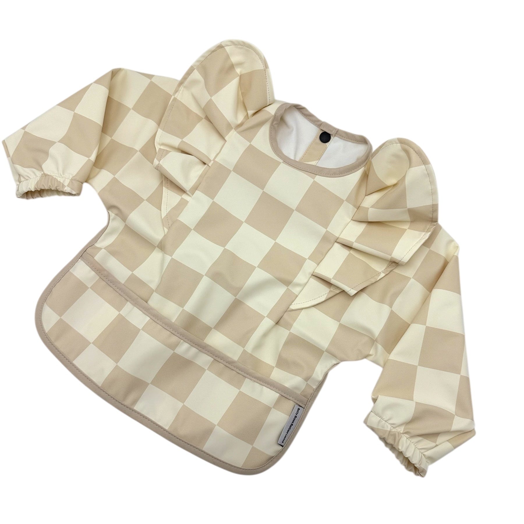 Neutral Checkered Waterproof Bib with Sleeves For 6-36 Months - Image 4