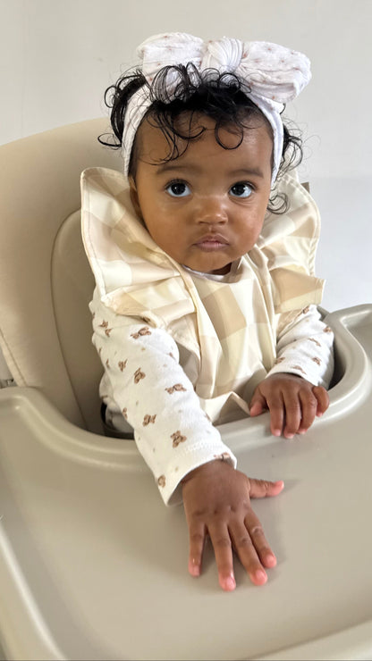 Neutral Checkered Waterproof Bib For Girls From 6-18 Months - Image 7