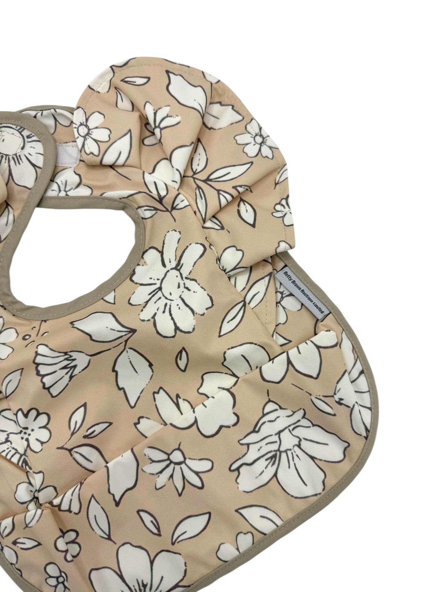 Neutral Floral Waterproof Bib For Babies 6-18 Months - Image 2