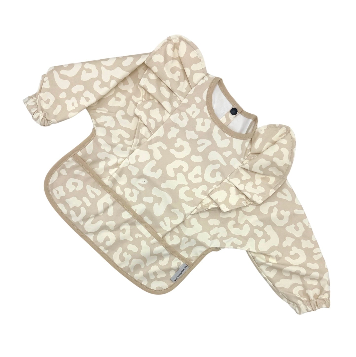 Neutral Leopard Waterproof Bib with Sleeves For 6-18 Months - Image 2