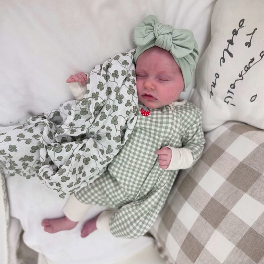 Olive Green Turban Hat With Bow For Newborns to 24 Months Old - Image 1