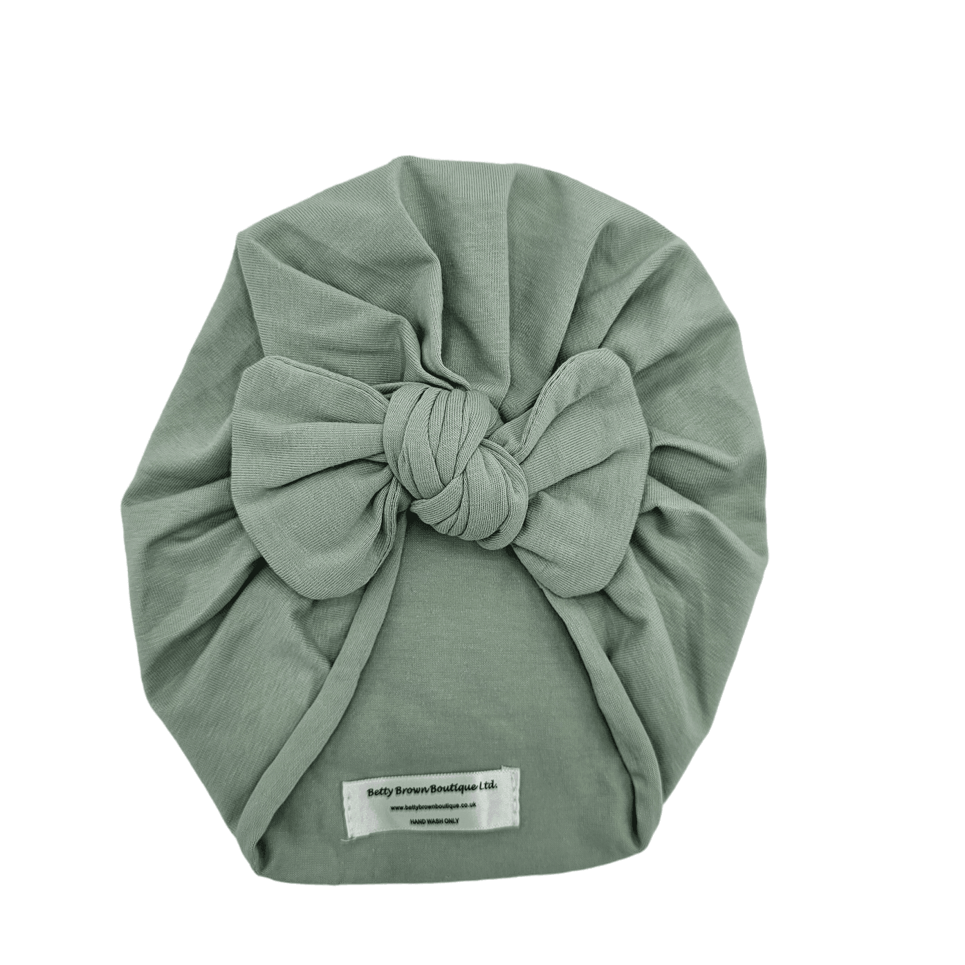 Olive Green Turban Hat With Bow For Newborns to 24 Months Old - Image 3