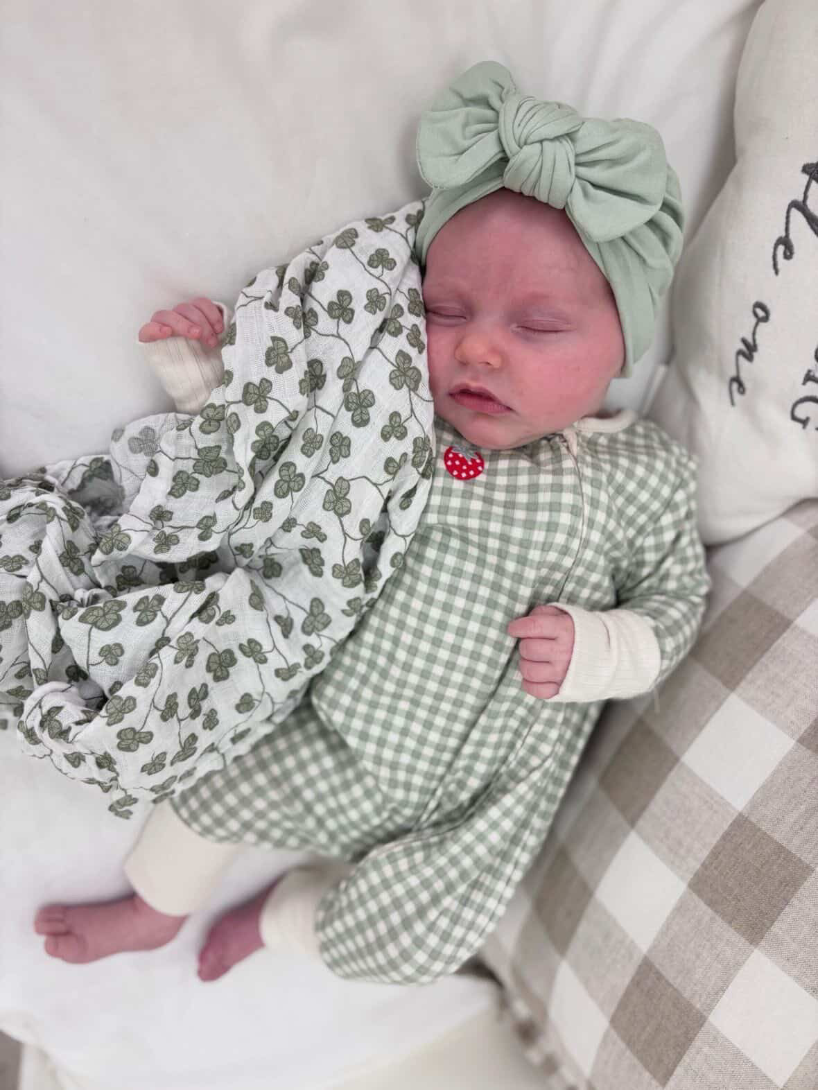 Olive Green Turban Hat With Bow For Newborns to 24 Months Old - Image 4