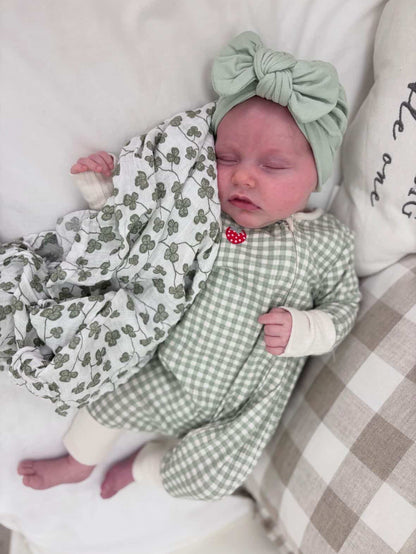Olive Green Turban Hat With Bow For Newborns to 24 Months Old - Image 4