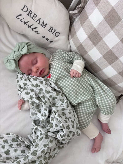 Olive Green Turban Hat With Bow For Newborns to 24 Months Old - Image 5