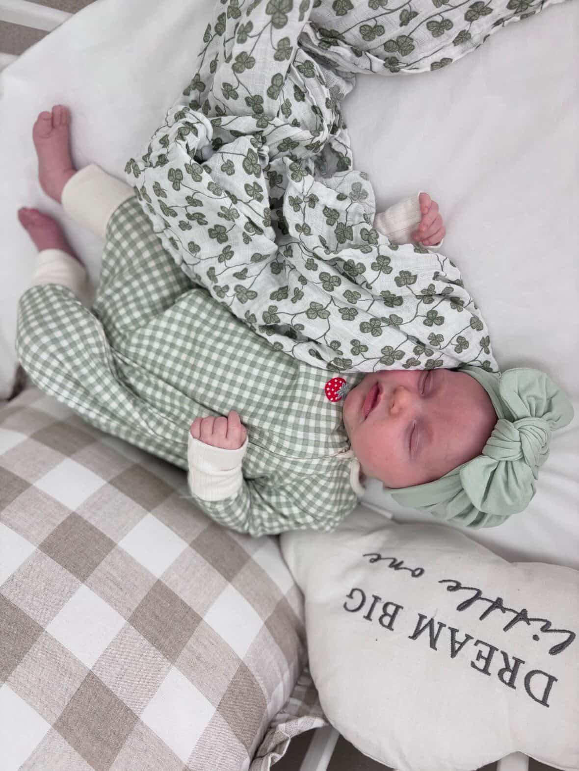Olive Green Turban Hat With Bow For Newborns to 24 Months Old - Image 6
